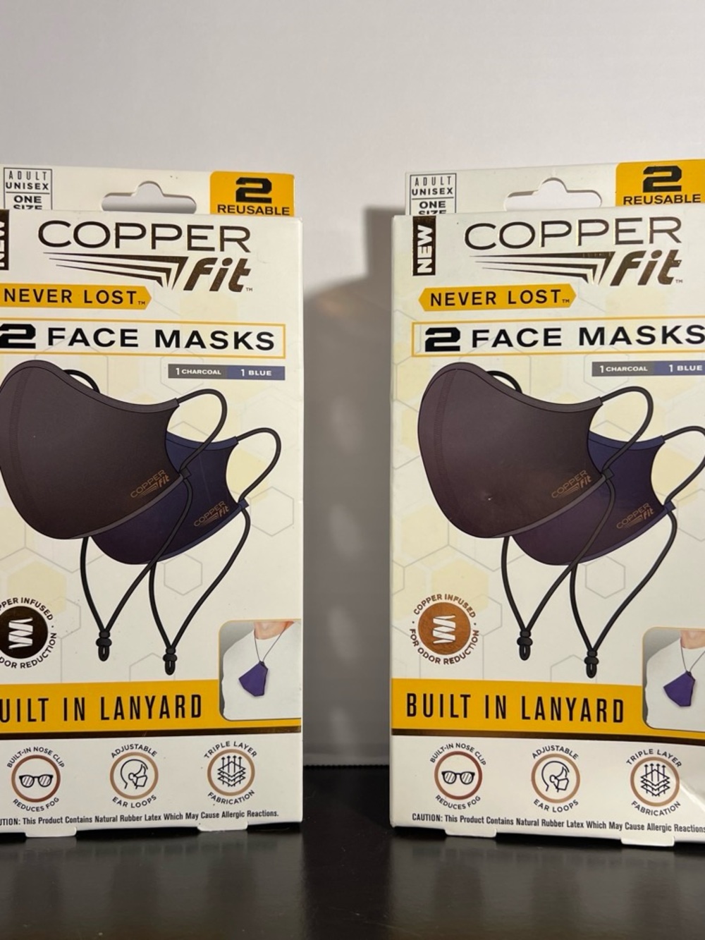 Copper Fit “Never Lost” Face Masks with Built-In Lanyard - Charcoal
